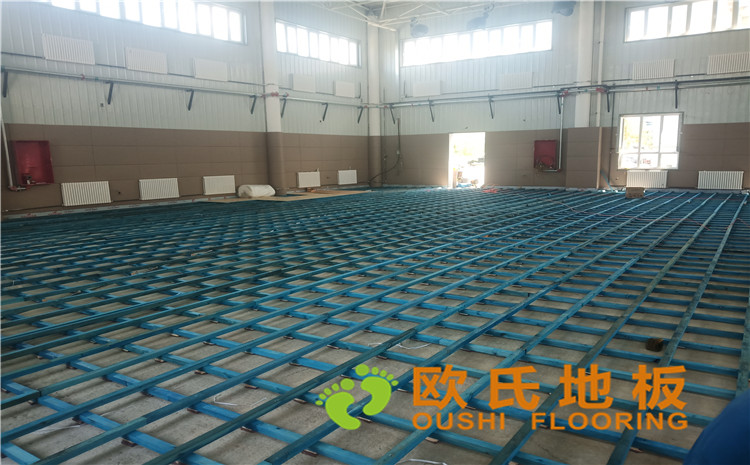 新疆克拉瑪依市獨山子虹園小區體育館木地板項目-歐氏運動木地板